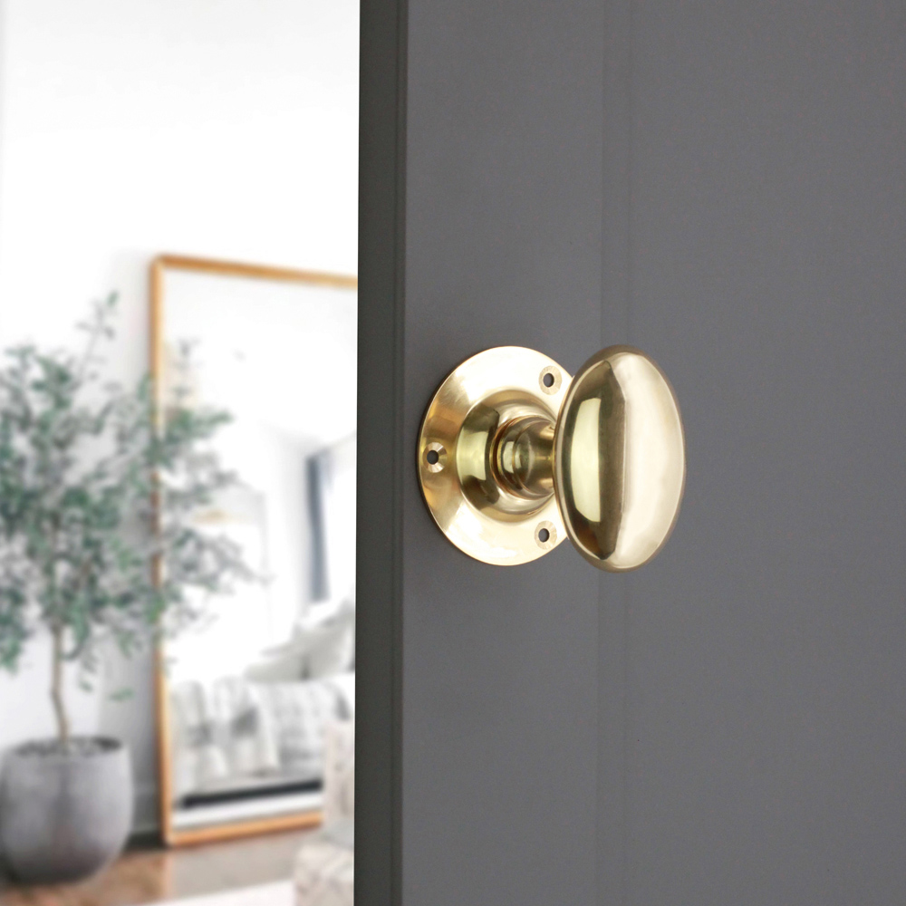 Spira Brass Polished Brass Oval Mortice Door Knob 2 Pack Image 2