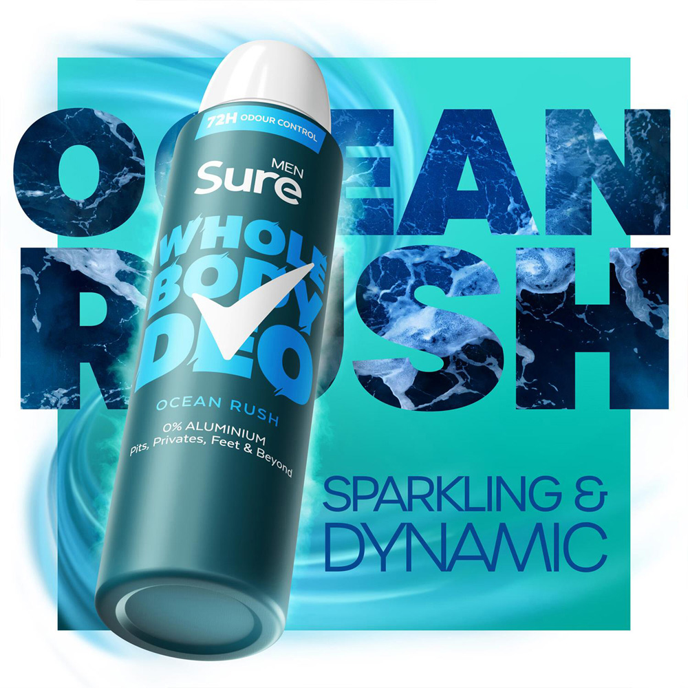 Sure Men 72H Odour Control Whole Body Ocean Rush Deodorant Spray 150ml 6 Pack Image 6