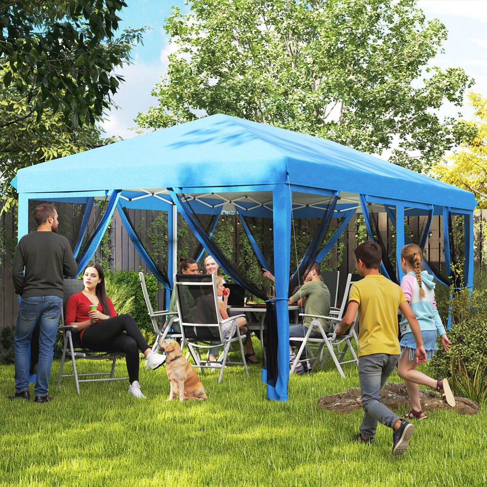 Outsunny 6 x 3m Blue Canopy Tent with 6 Removable Sidewalls Image 4
