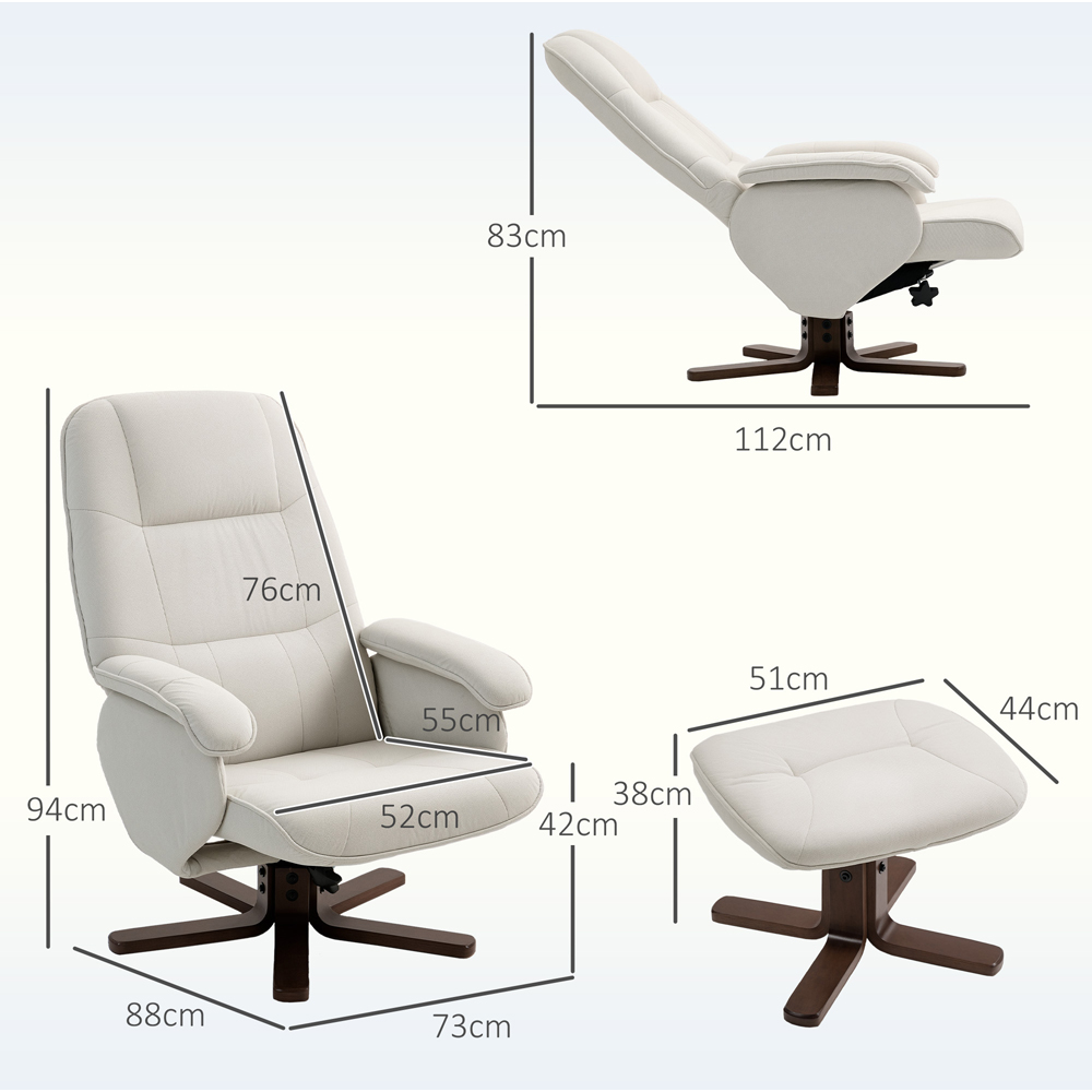 HOMCOM Beige Swivel Recliner Chair with Footstool Image 9