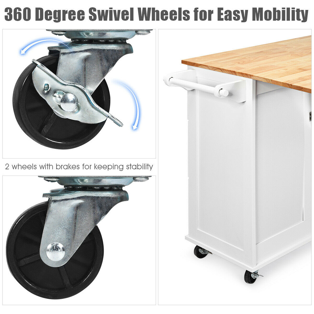 Costway 3 Drawer and 2 Door White Kitchen Island Cart on Wheels Image 7