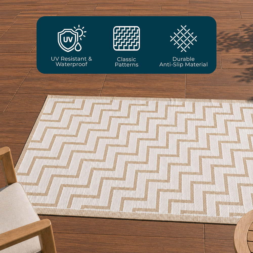 Jack Stonehouse Beige Zig-Zag Waterproof Anti-Slip Outdoor Rug 120 x 180cm Image 3
