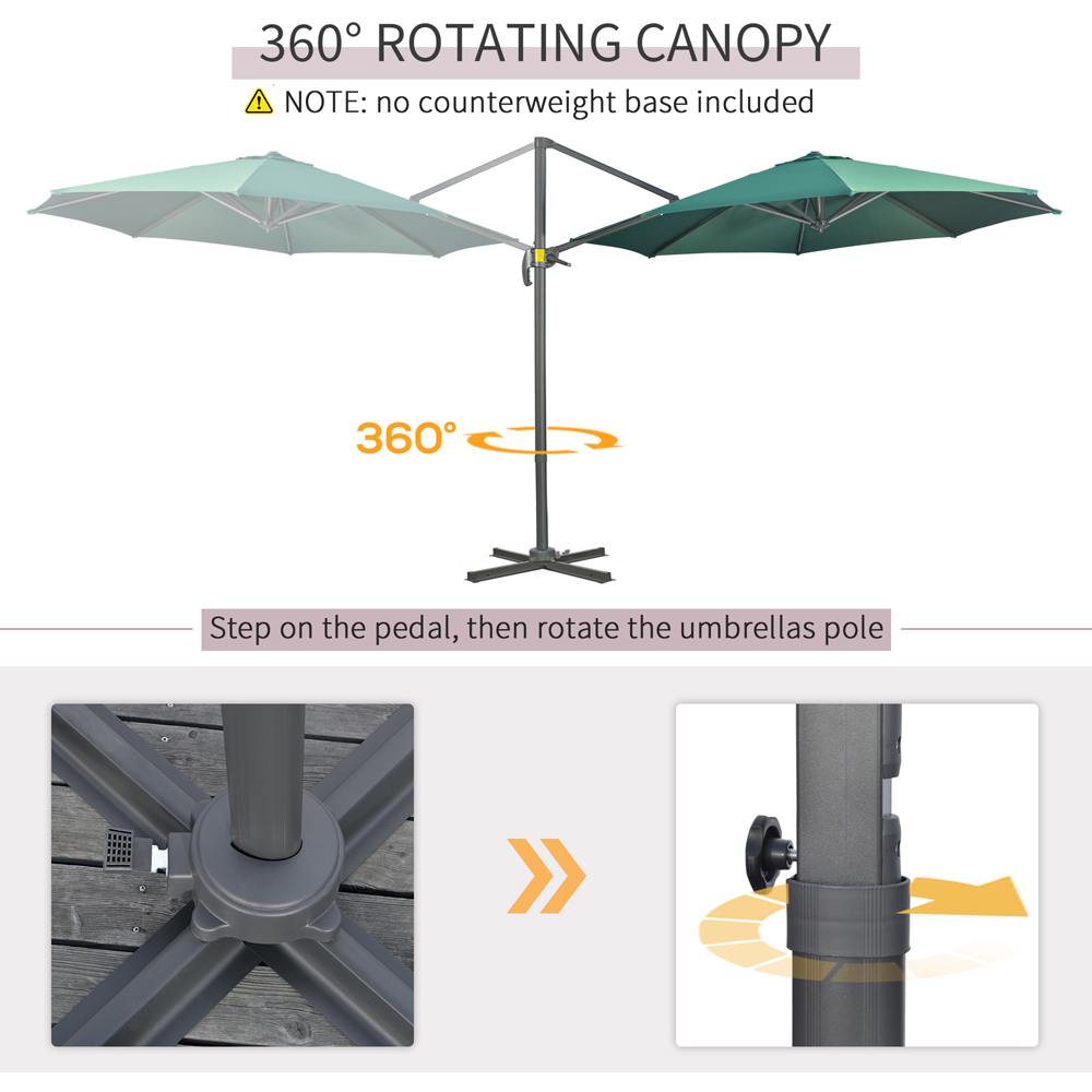 Outsunny Green Crank and Tilt Cantilever Parasol with Cross Base 3 x 3m Image 4