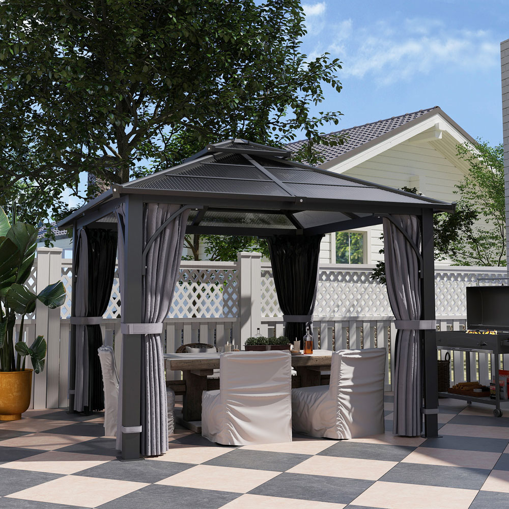 Outsunny 3 x 3m Grey Polycarbonate Roof and Side Hard Top Gazebo Image 4