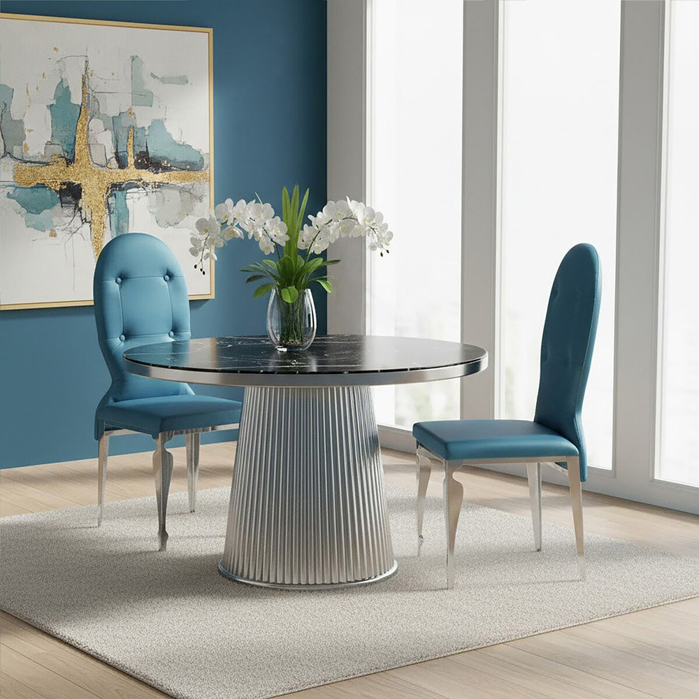 Premier Housewares Blue Teal Silk Upholstered Dinning Chair Image 4