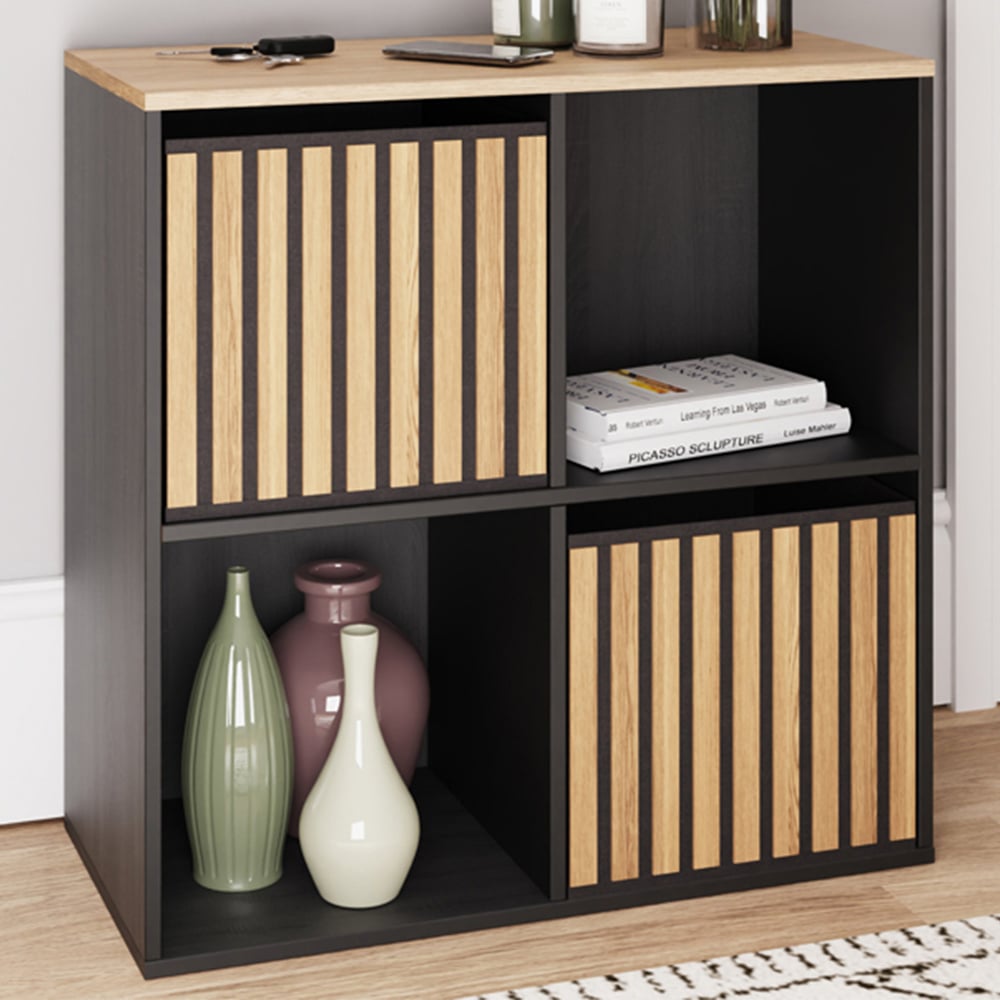 GFW Kube 2 Drawer 2 Shelf Black and Oak Cube Storage Unit Image 1
