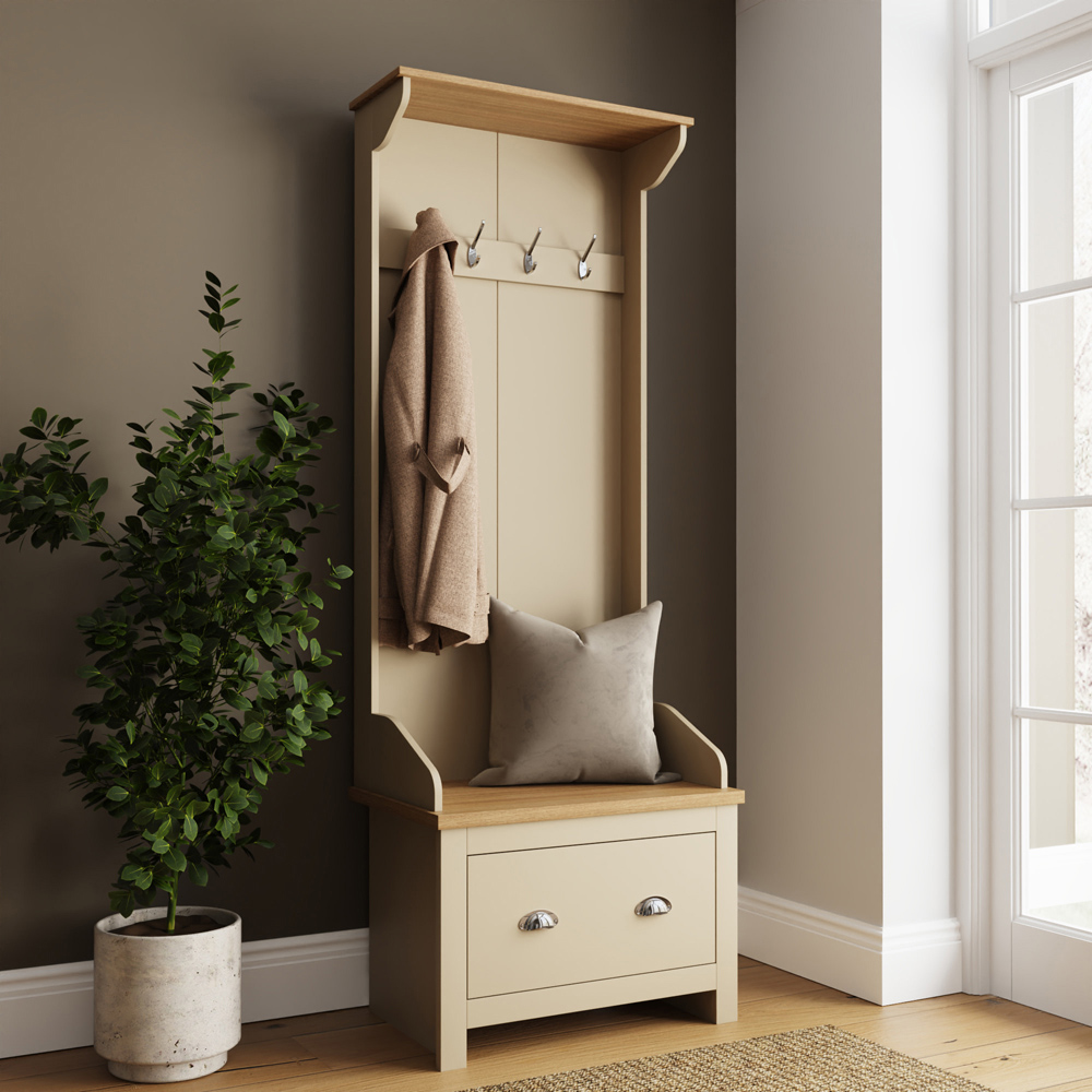 GFW Lancaster Single Drawer Cream Hallway Storage Unit with Hooks Image 8