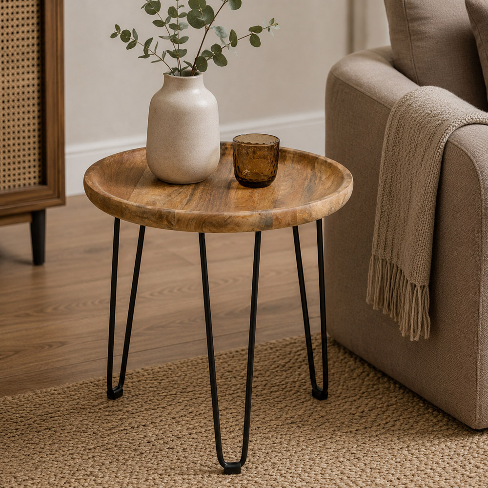 Premier Housewares Boho Natural Mango Wood Round Small Side Table Image 3