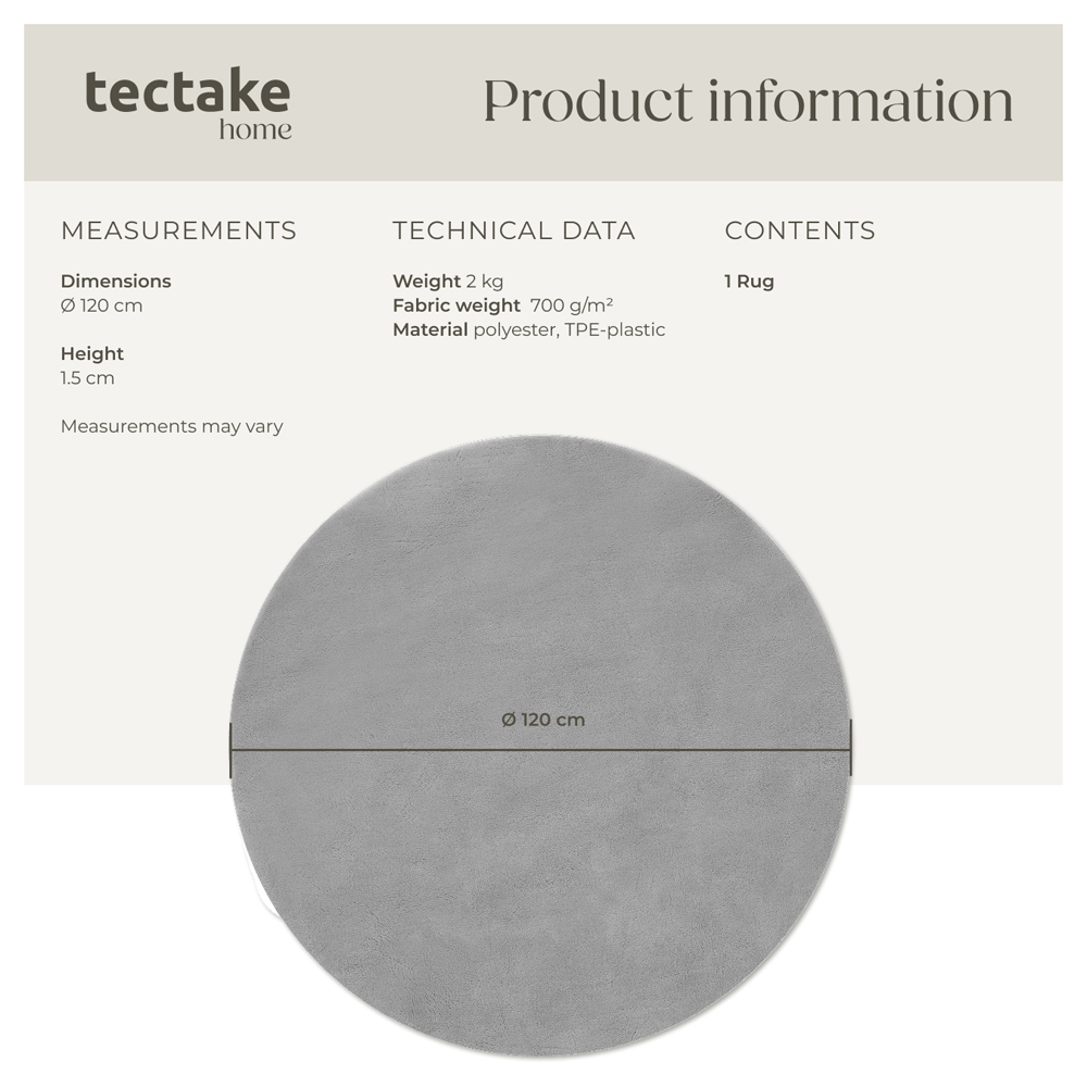 tectake Zonelle Grey Short Pile Ultra Soft Rug 120 x 120cm Image 8