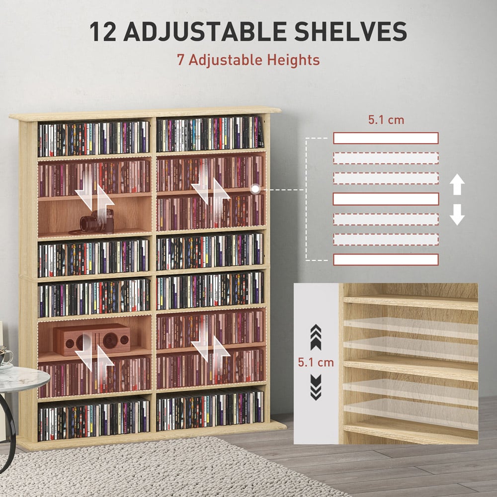 HOMCOM 16 Shelf Natural DVD and CD Media Storage Unit Image 5