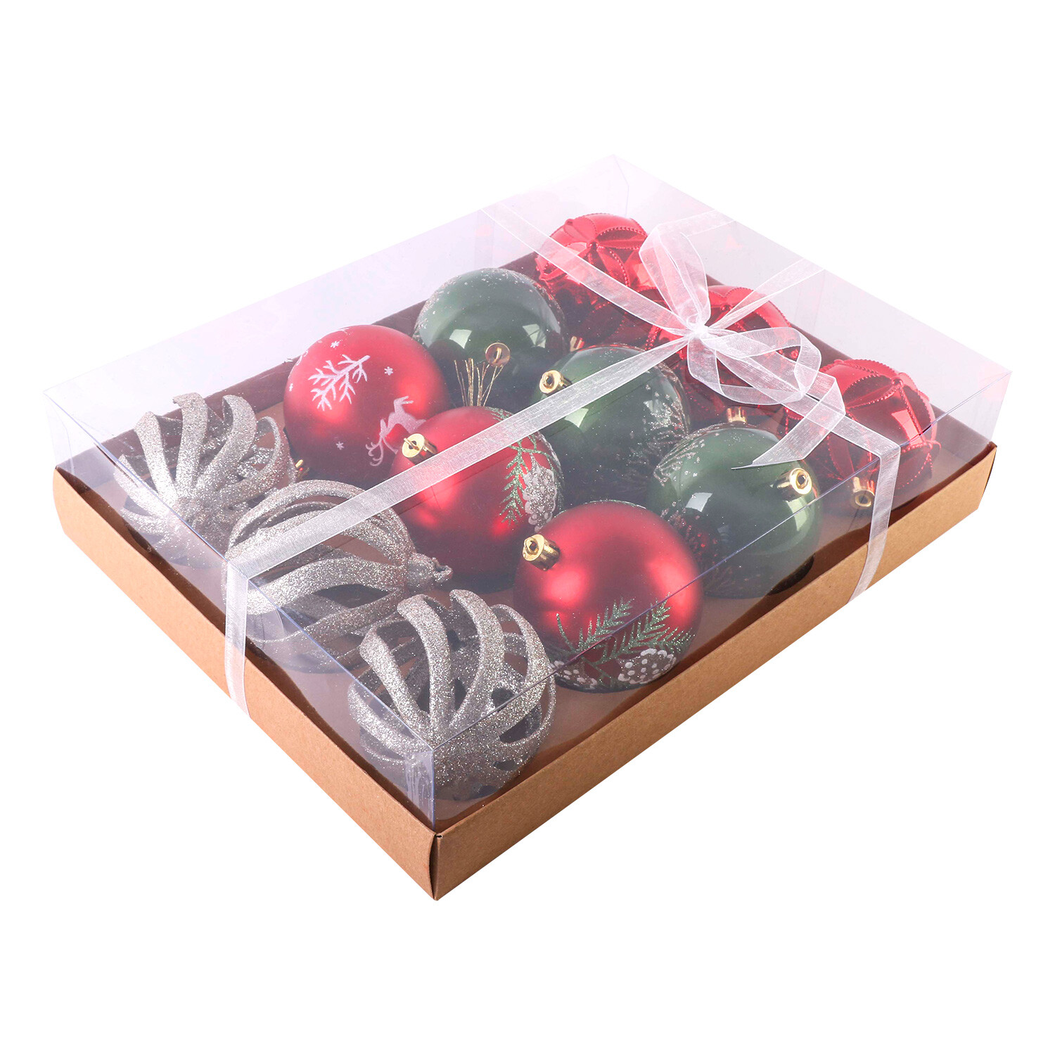 Set of 12 Traditional Baubles - Red Image 1