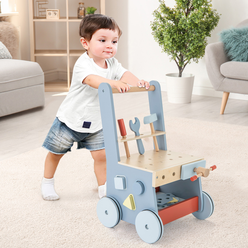 Costway 2 in 1 Wooden Baby Push Walker with Multi-Activity Center Image 2