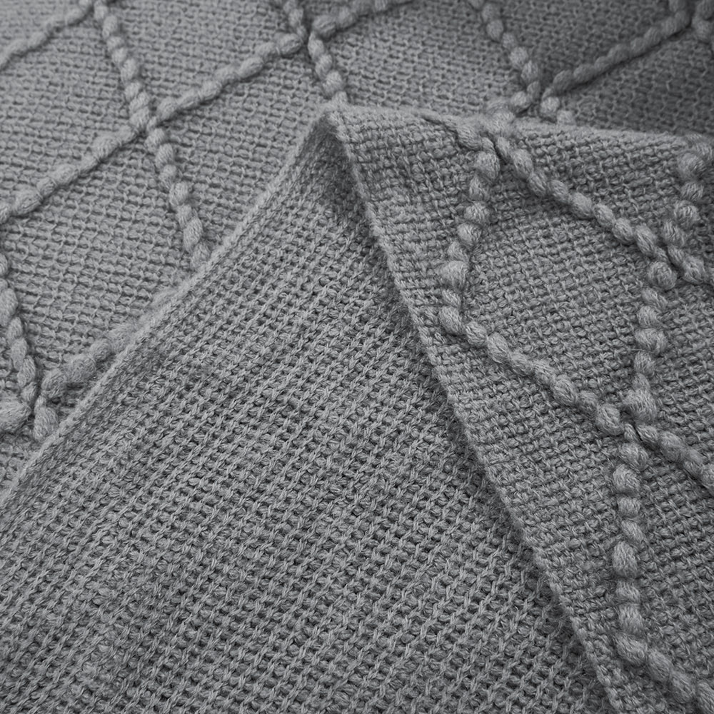 Living and Home Light Grey Diamond Knit Throw Blanket with Tassels 130 x 170cm Image 5