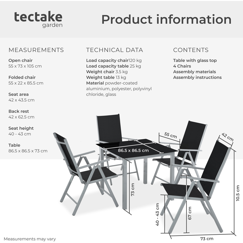 tectake Stabia 4 Seater Silver Garden Table and Chairs Set Image 9
