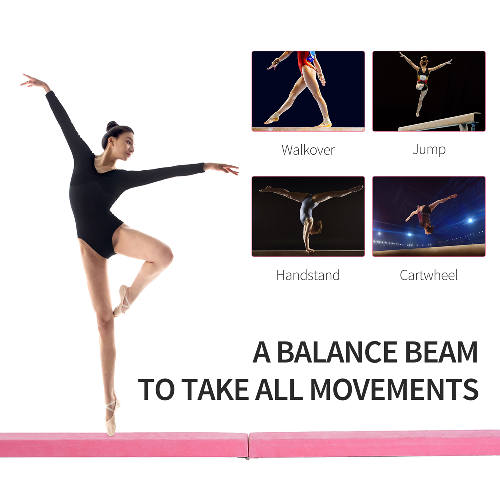HOMCOM Suede Pink Foldable Gymnastics Balance Beam 240cm Image 7