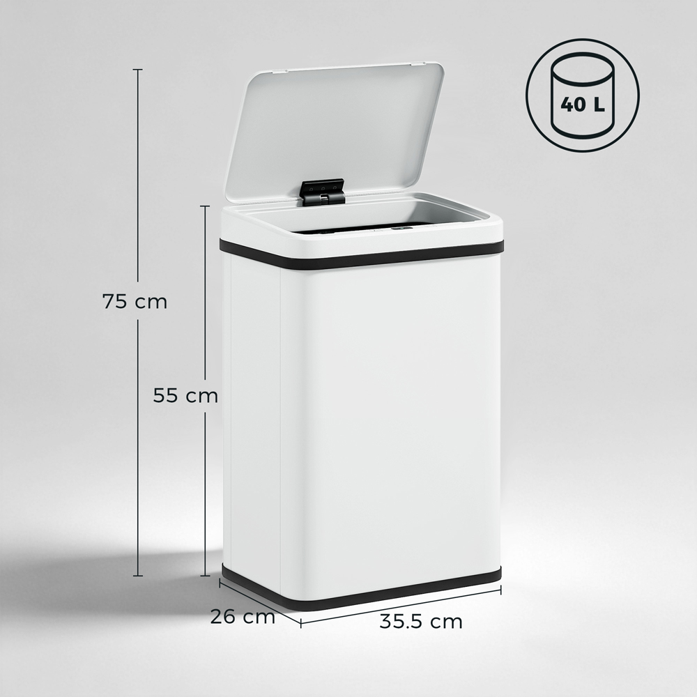 HOMCOM White Stainless Steel Kitchen Motion Sensor Bin 40L Image 9