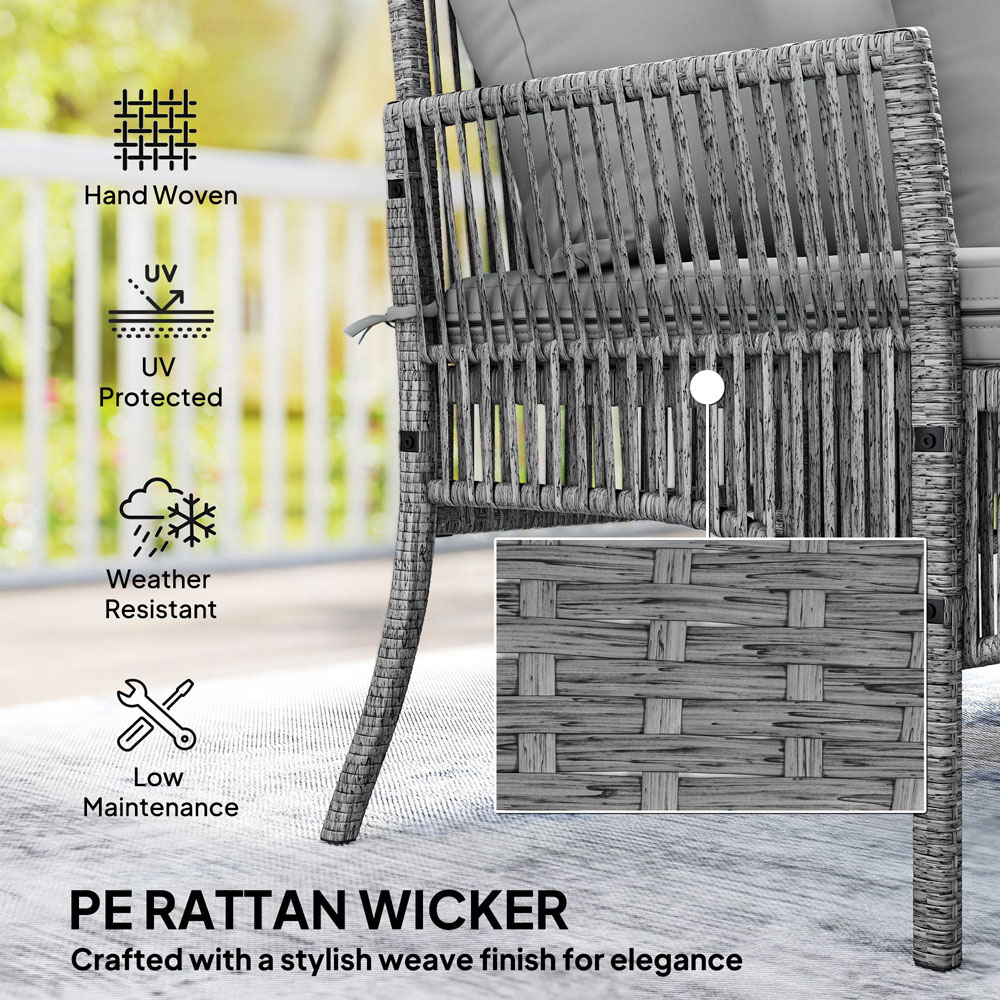 Outsunny 3 Seater Dark Grey Rattan Garden Sofa Set with Cushions Image 4