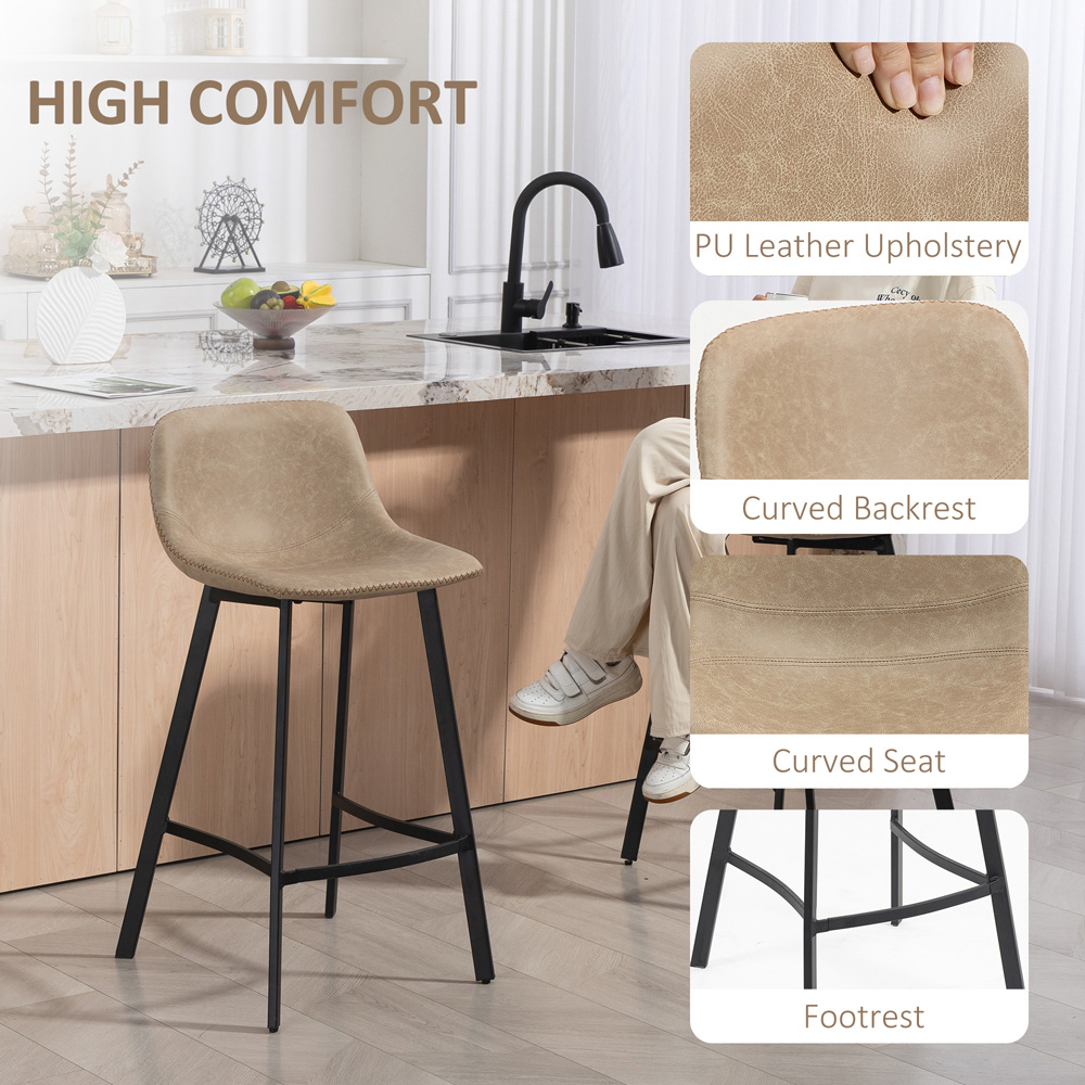 Portland Light Brown Faux Leather Bar Stool Set of 2 Image 5