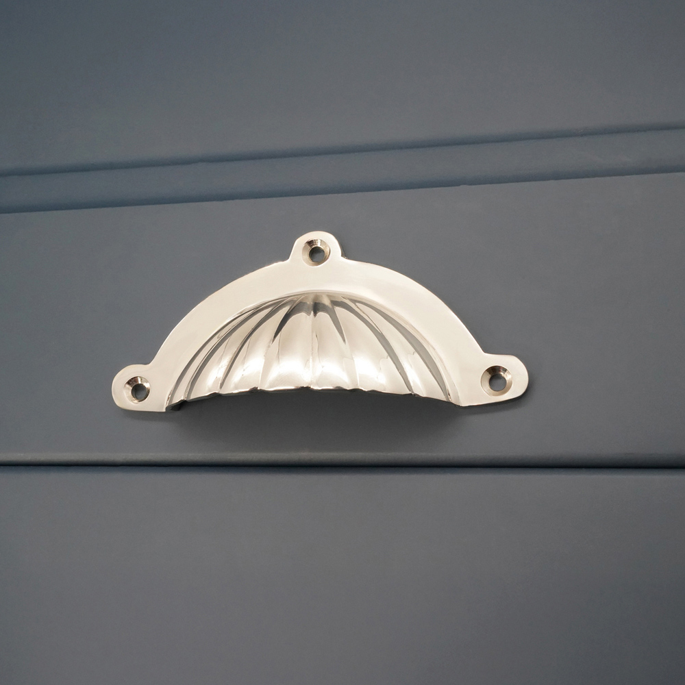 Spira Brass Shell Polished Nickel Cup Pull Drawer Handle Image 2