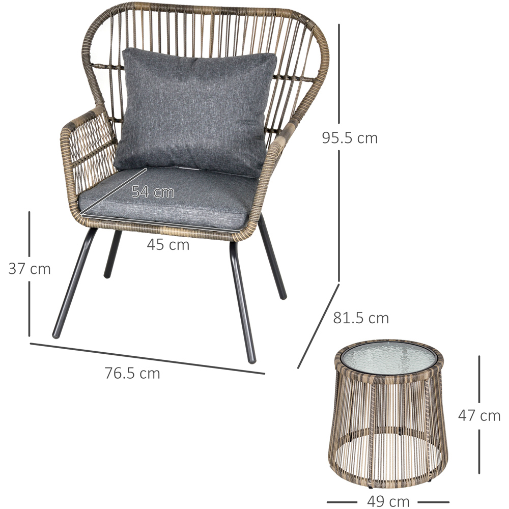 Outsunny 2 Seater Rattan Bistro Set Grey Image 7