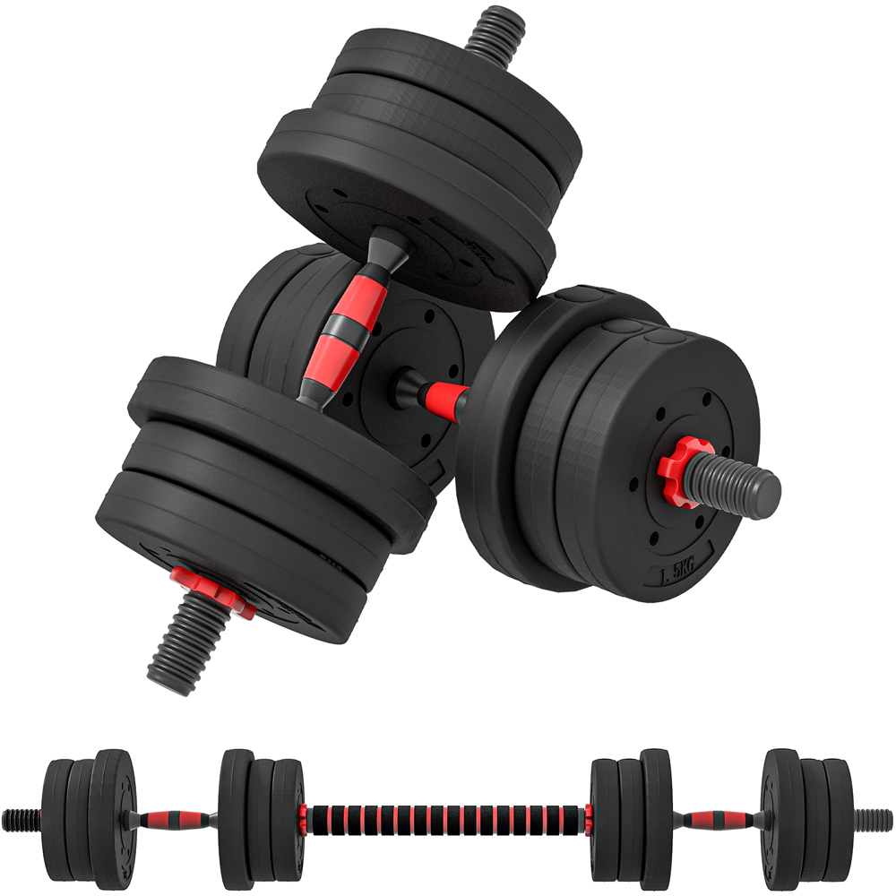 HOMCOM 2 in 1 Black Adjustable Dumbbell Weight Set 20kg Image 1