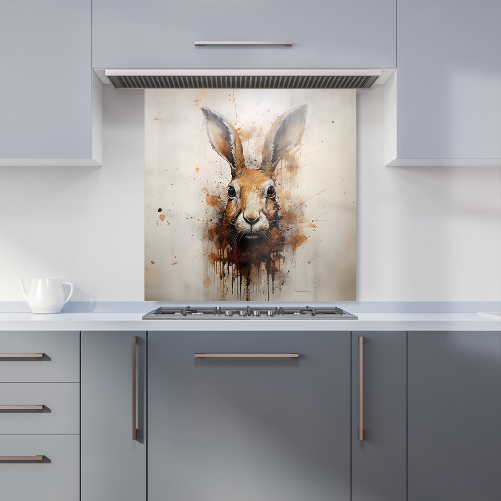 Warren Reed Designer Watercolour Hare Face Glass Kitchen Splashback 60 x 60cm Image 1