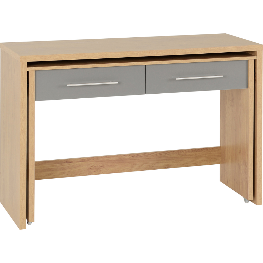 Seconique Seville 2 Drawer Veneer Slider Desk Grey Gloss and Light Oak Effect Image 2