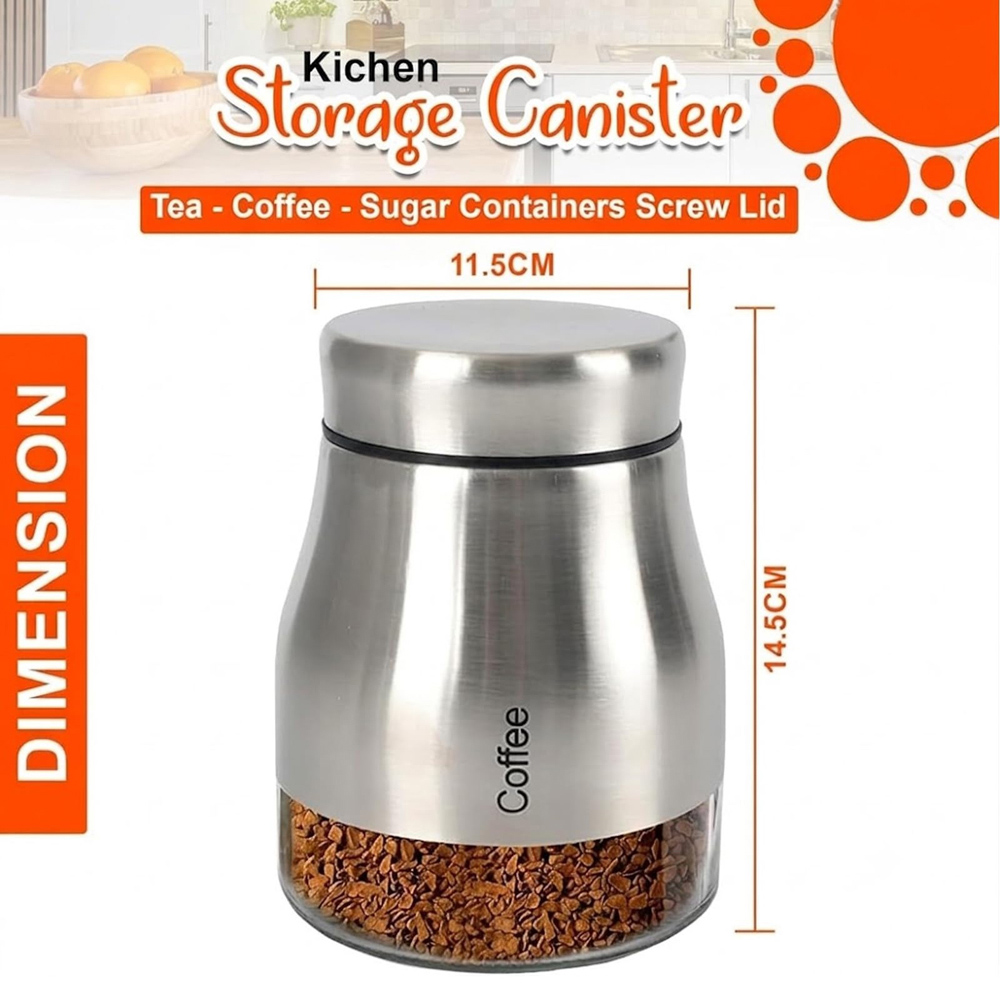 ATEK 3 Piece Tea Coffee and Sugar Silver Kitchen Canister Set Image 8
