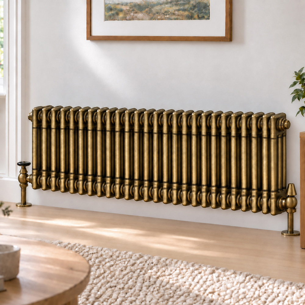 Go Bathrooms Clarence Antique Brass 3 Column 26 Section Radiator 300 x 1190mm Image 2