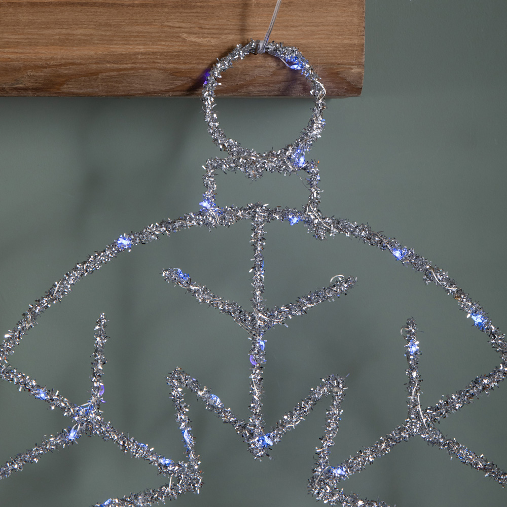 Samuel Alexander Blue Twinkling LED Light Up Silver Snowflake Ball Hanging Christmas Decoration Image 4