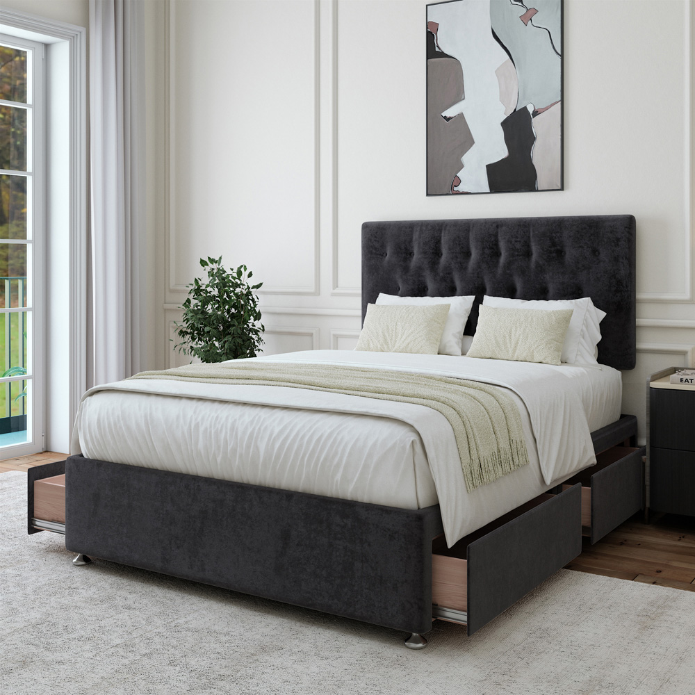 Bedmaster Super King Black Naples Linen 4 Drawer Divan Base with Lona Headboard Image 3