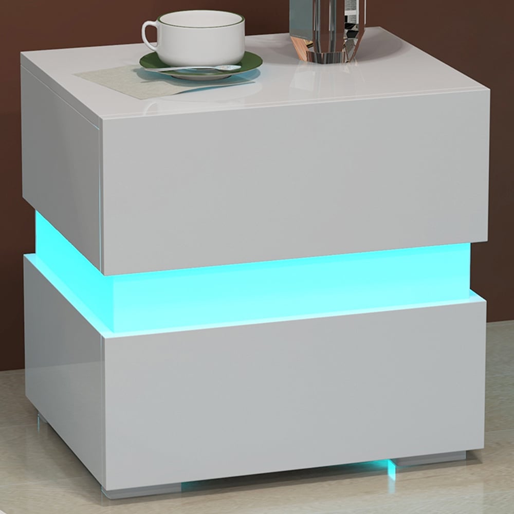Costway 2 Drawer White LED Bedside Table Image 1