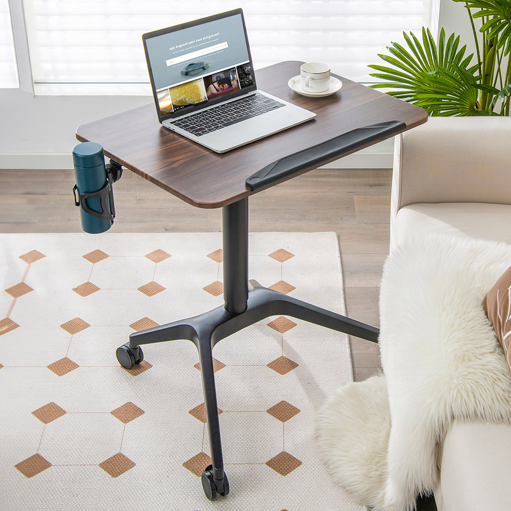 Costway Adjustable Standing Desk with Tablet and Cup Holder Brown Image 1