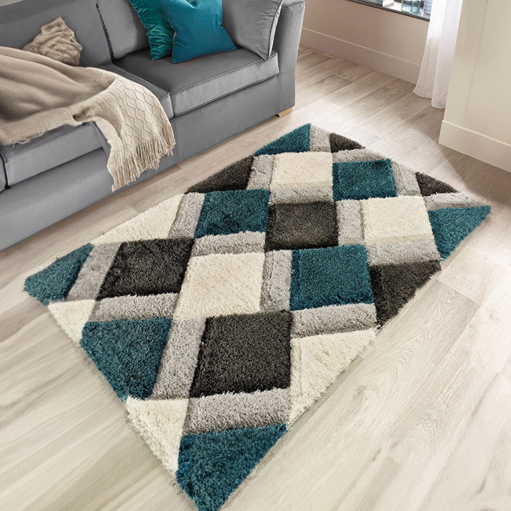 Origins 3D GEO Teal Shaggy Rug 80 x 150cm Image 2