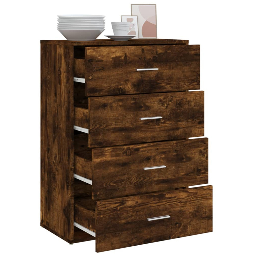 vidaXL 4 Drawer Smoked Oak Wide Sideboard Image 3