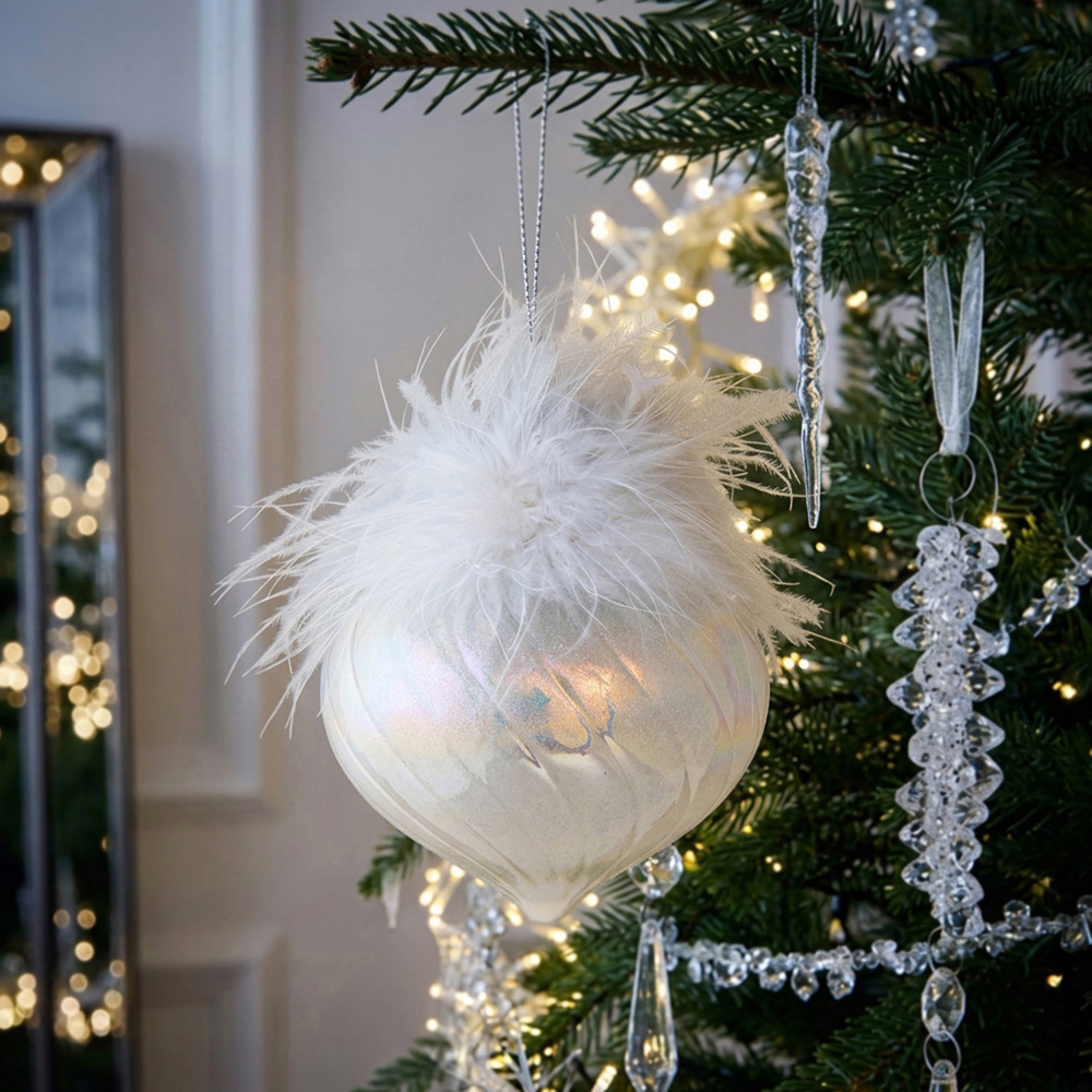 Iridescent Feathered Bauble White Image 2