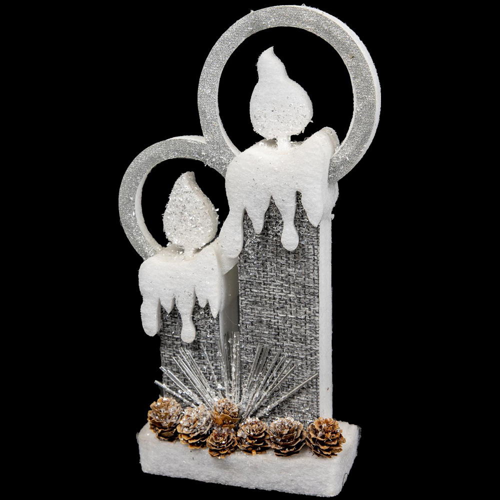 Shatchi Grey Glitter Foam Snow Covered Pre Lit Twin Candles Christmas Decoration 31cm Image 3