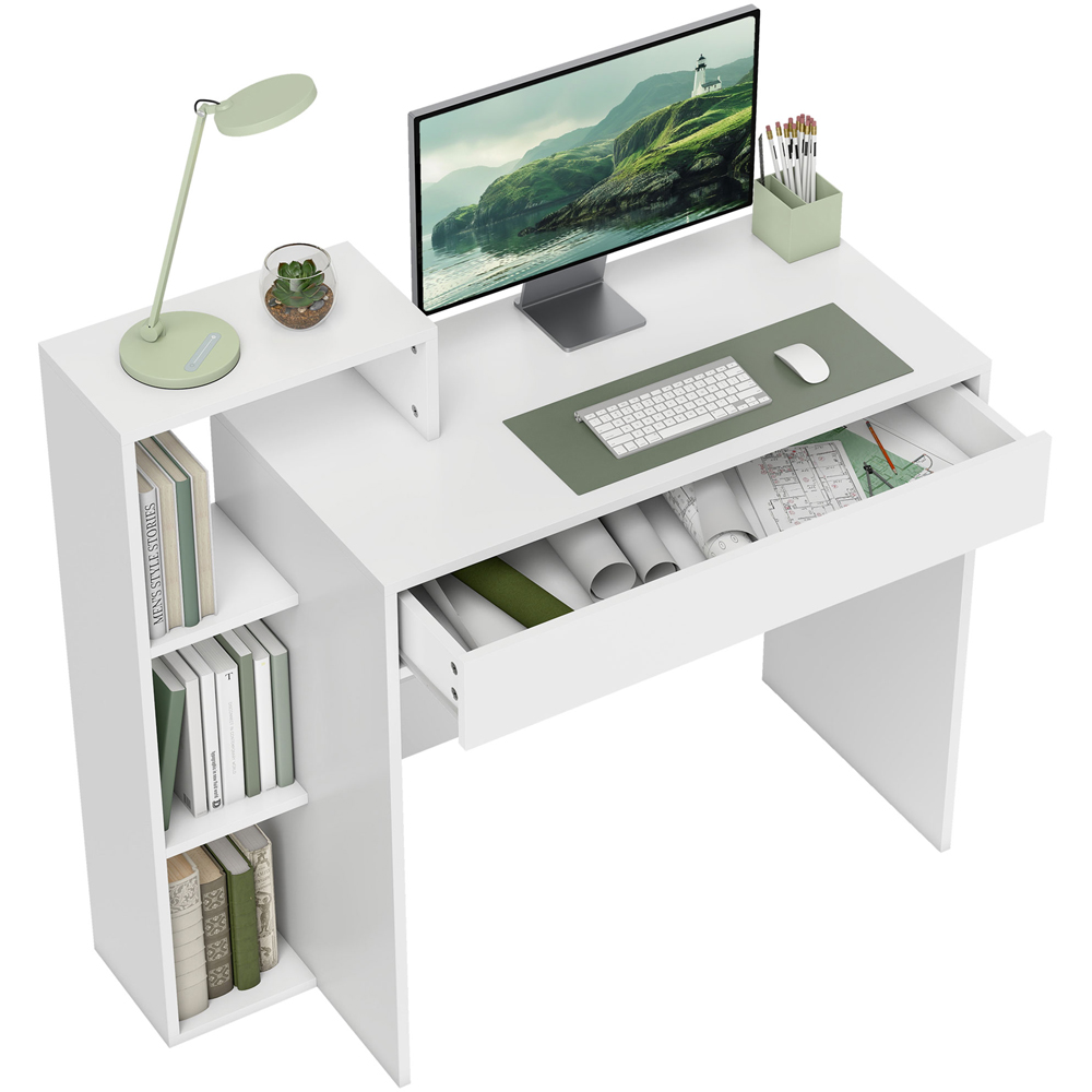 Portland Single Drawer 3 Shelf Computer Desk White Image 2