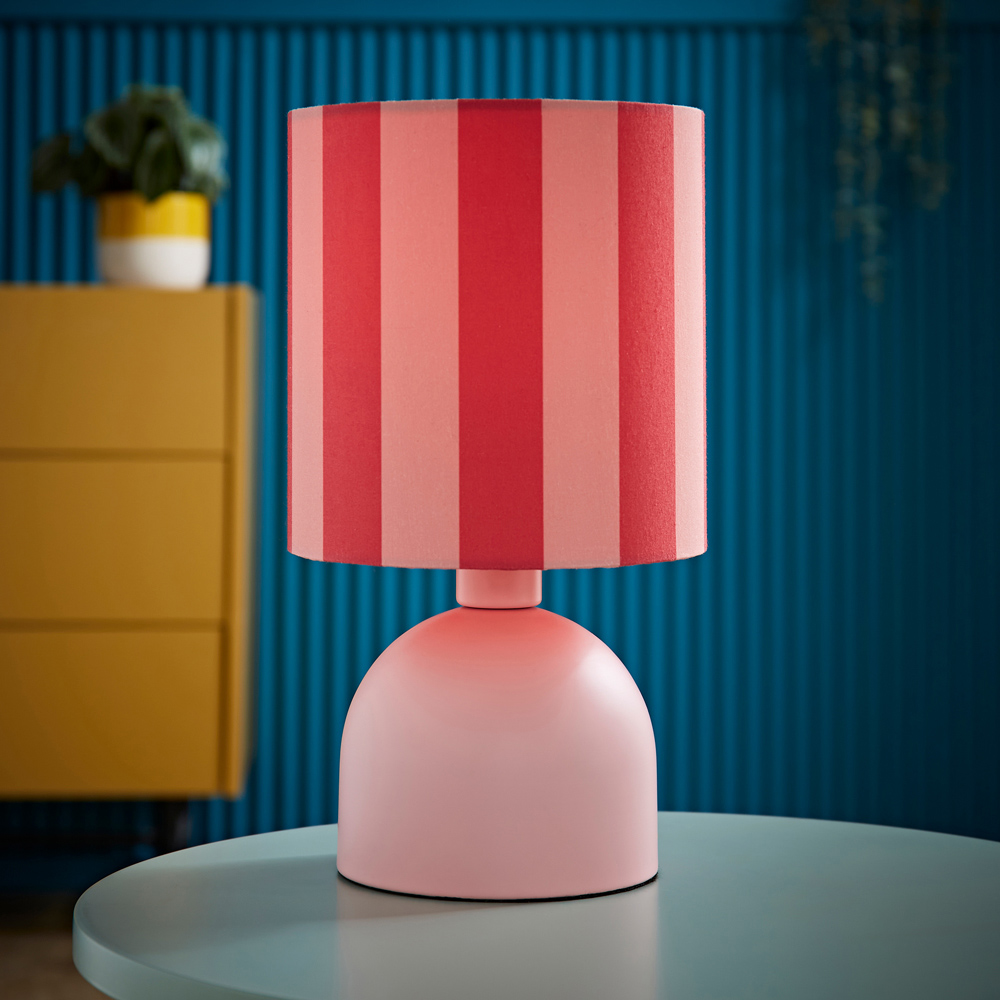 ValueLights Miley Pink Stripes Drum Lamp Shade Pale Pink LED Table Lamp Image 2