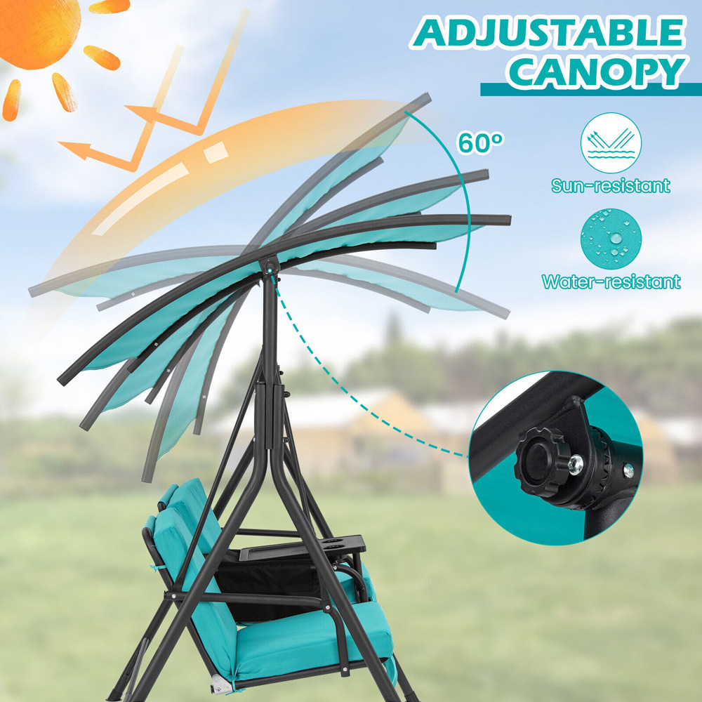 Costway 2 Seater Turquoise Garden Swing Chair with Canopy and Cooler Bag Image 7