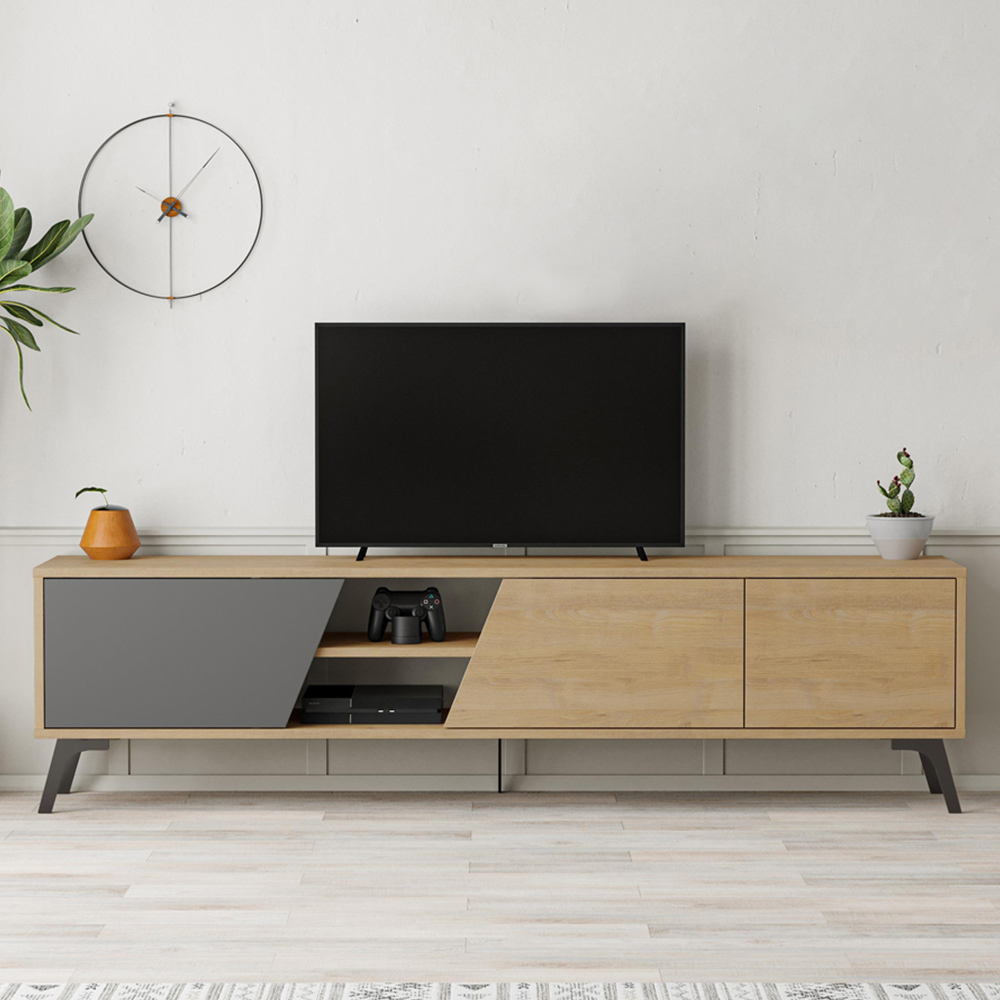 Decortie Fiona 3 Door 2 Shelf Anthracite and Oak TV Unit Image 1