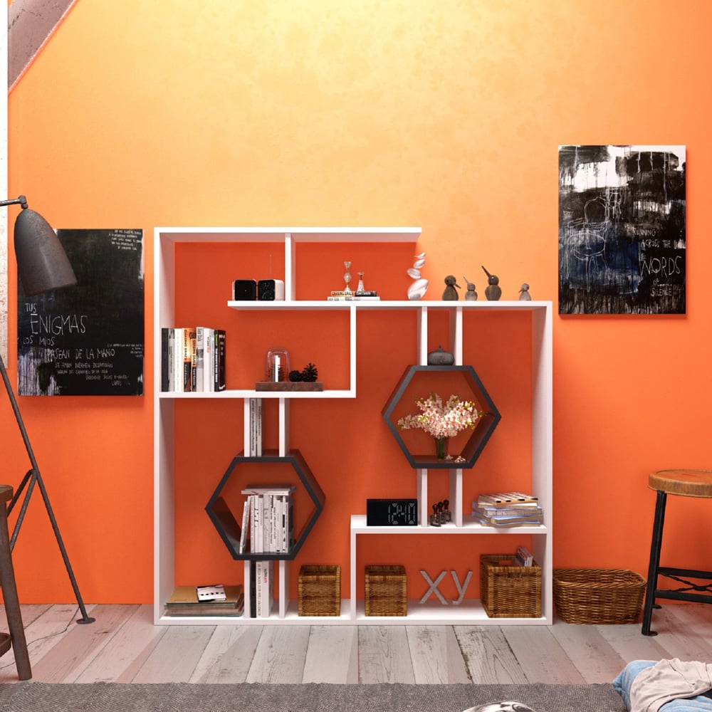 Decorotika Tamara White and Black Geometric Unique Bookshelf Image 3