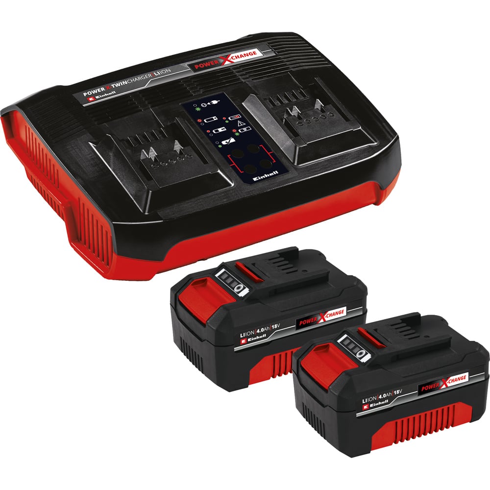 Einhell 2 x 4.0Ah Battery and Charger Starter Kit with Twin charger Image 1