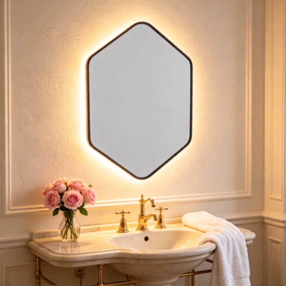 Living and Home Black Diamond Aluminium Framed HD Float Glass Bathroom Mirror 50 x 70cm Image 2