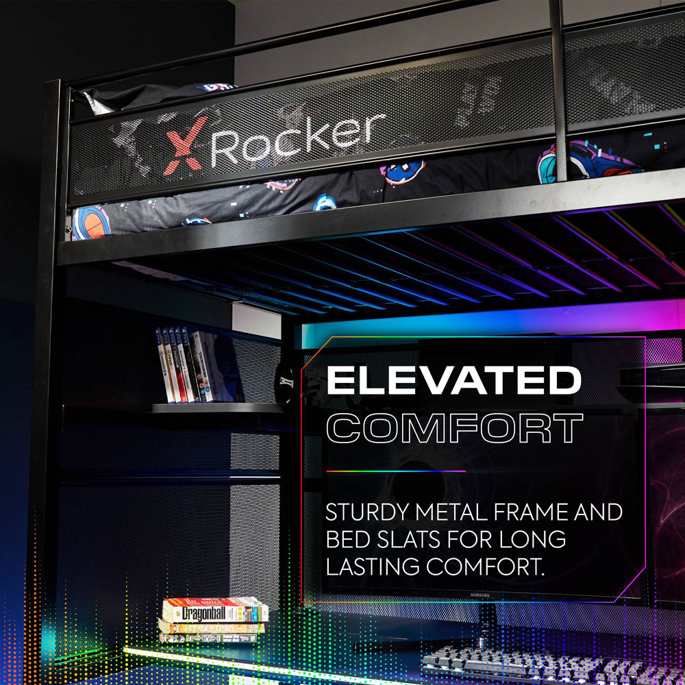 X Rocker Battlebunk Black High Sleeper Gaming Bed with App Controlled LED Lights Image 3
