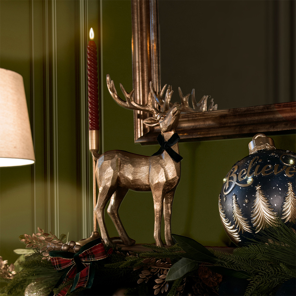 Antique Reindeer with Bow Ornament Gold Image 3