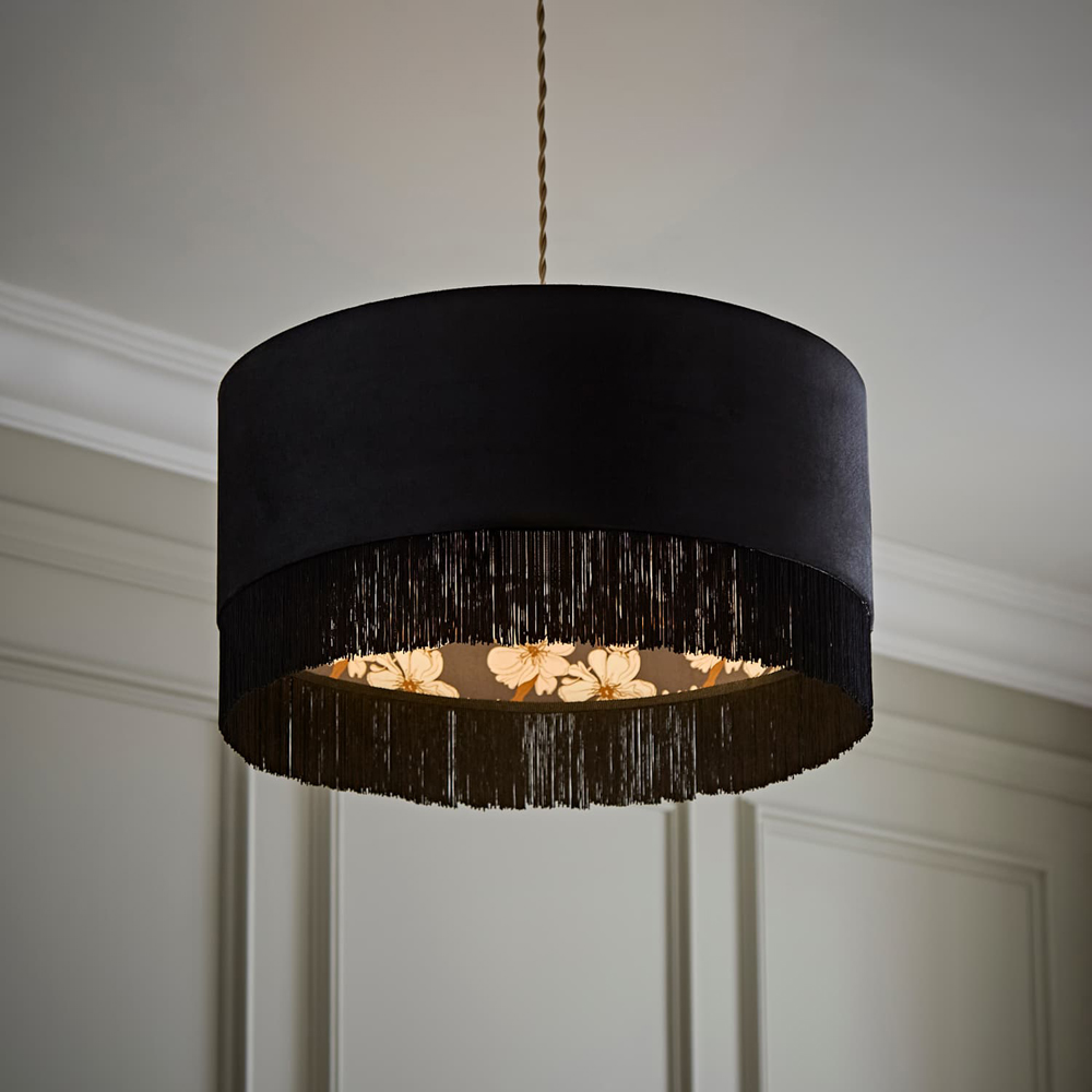 ValueLights Kimberly Black Velvet Printed Inner Fringe Easy Fit Ceiling Lamp Shade 50cm Image 5