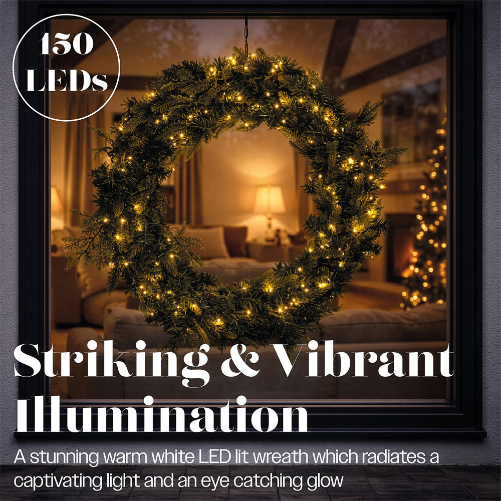 Xmas Haus 150 Warm White LED Christmas Wreath 80cm Image 6