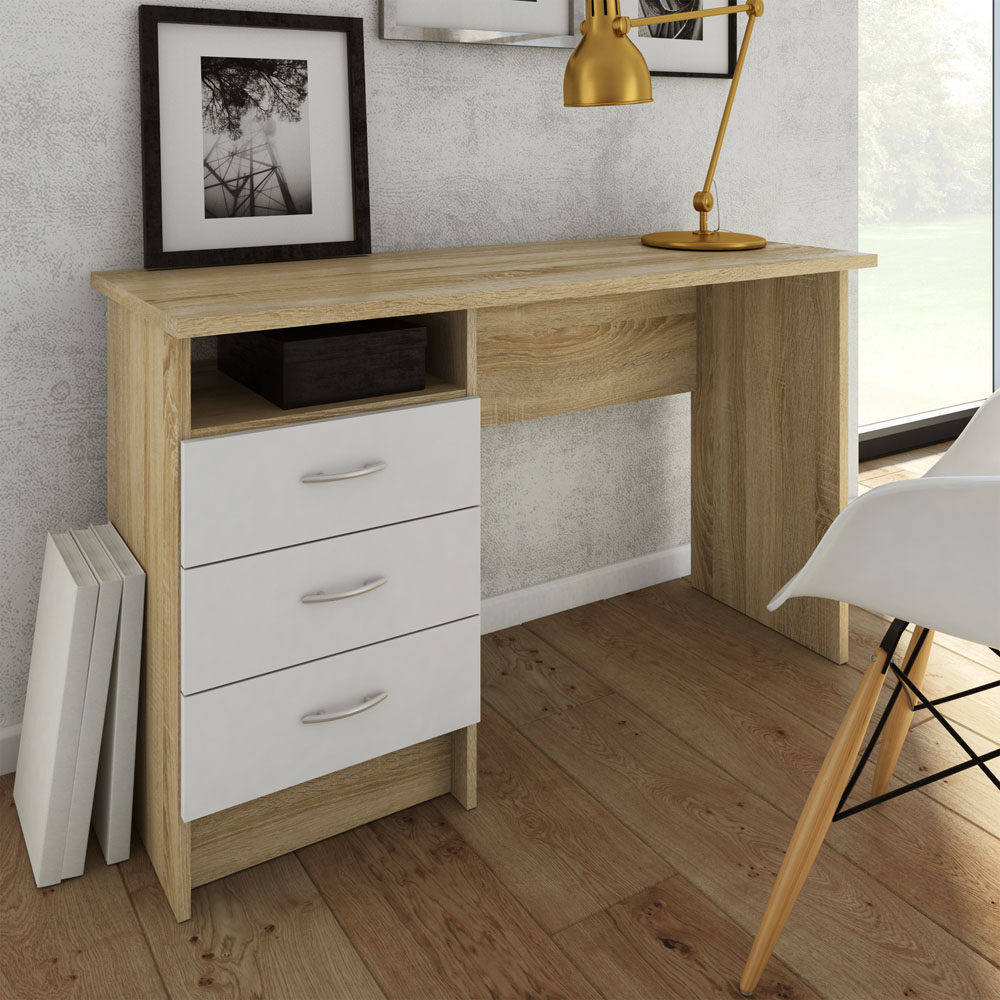 Florence Function Plus 3 Drawer Desk White and Oak Image 7