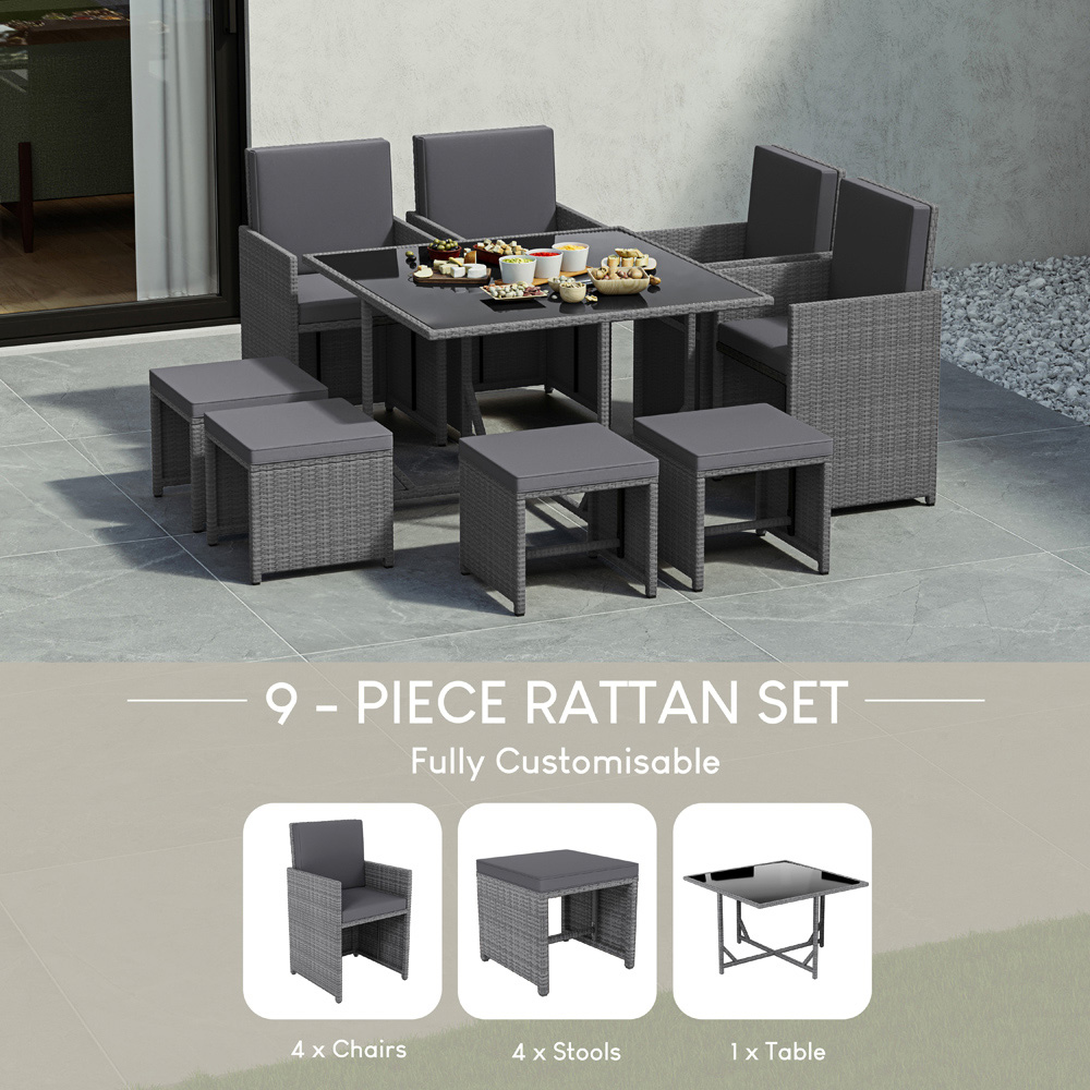 GARDEN VIDA Cuba 8 Seater Grey PE Rattan Garden Dining Set with Cover Image 5